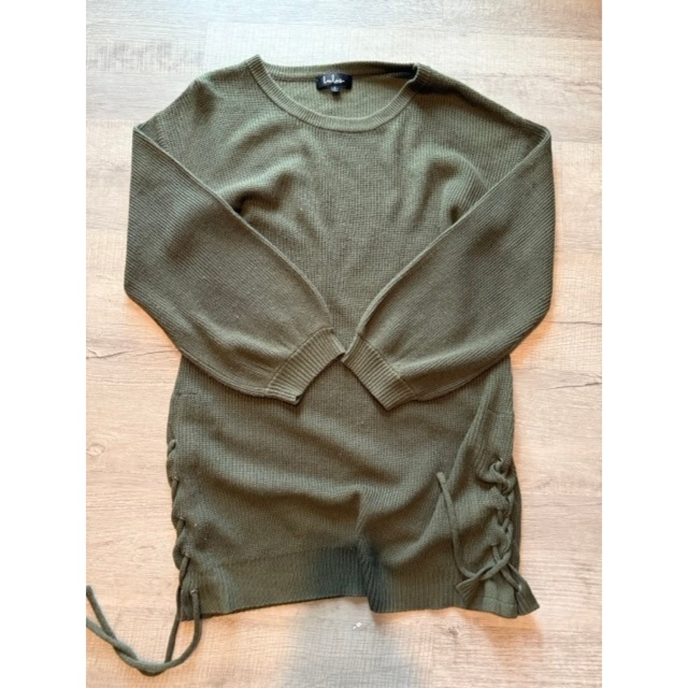 Lulu's olive green sweater dress fall casual comfy size large women's